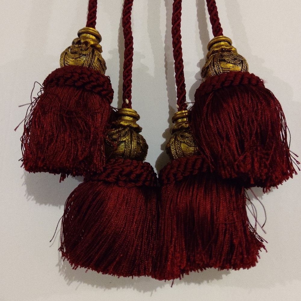 Hand Woven Curtain Rope Tie Back Window Burgundy Tassel. Tie back. 1 Set